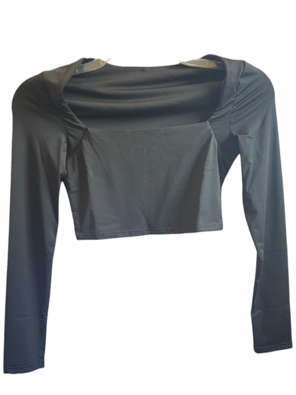 Women Square Neck Black Seamless Cropped Long Sleeve Top - Small  - BRAND NEW *